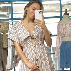 So 90s! Striped Self-tie Mini Shirt Dress